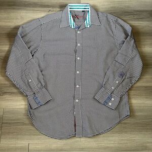 Robert Graham Shirt Blue Houndstooth Flip Cuff Button Up Casual Men’s Sz XL